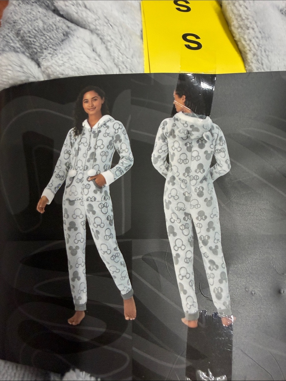 NWT Disney Gray Mickey & Minnie Plush Onesie One-Piece Pajama with Hooded Ears - Picture 5 of 5